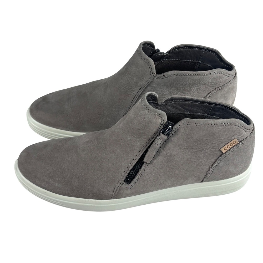 ECCO‎ Soft 7 Bootie Women 11 Gray Nubuck Leather High Top Zip Ankle Sneaker